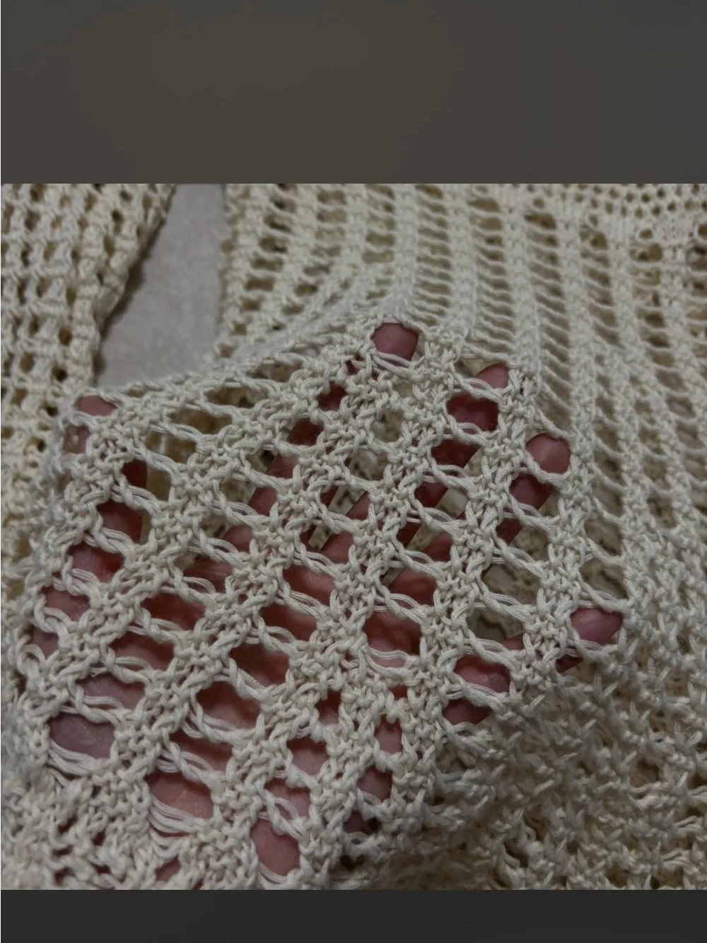 Free People Cream Crochet Open-Knit Scoop Sweater Top